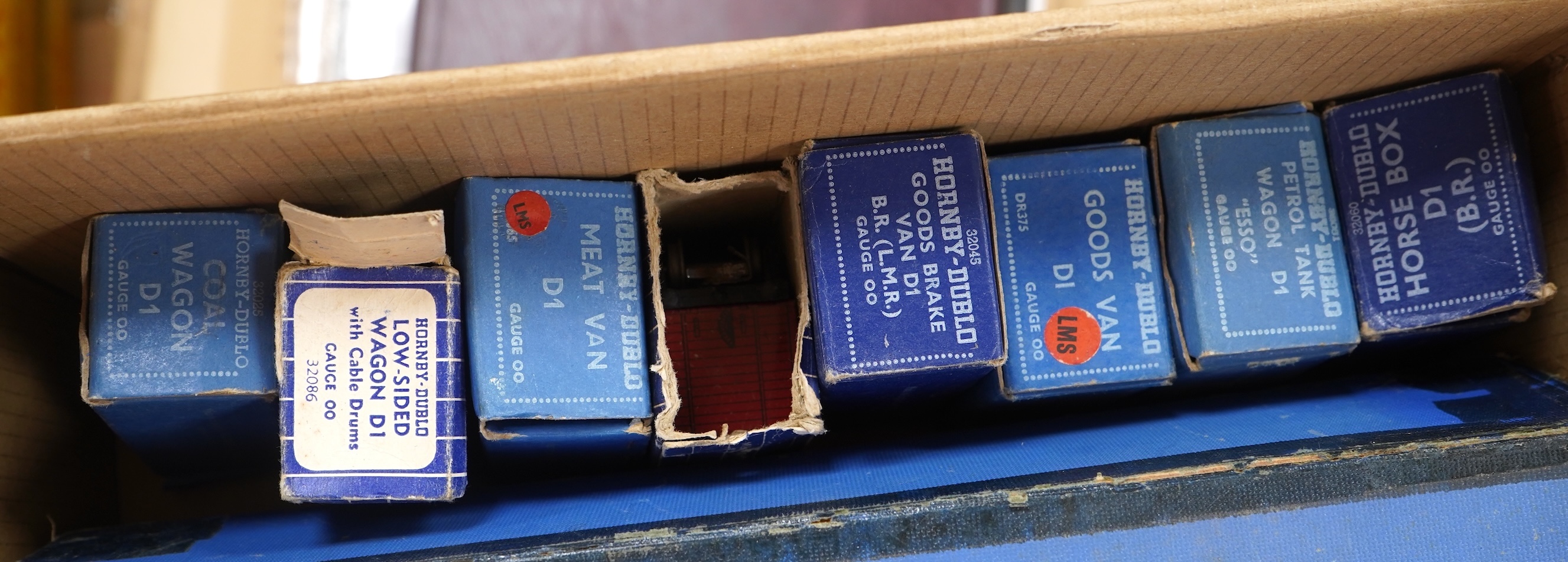 A quantity of Hornby Dublo for 3 rail running, including; an LMS Tank Goods Train set, comprising of an LMS class N2 0-6-2T locomotive, 6917, and wagons, together with the remains of another goods train set, including a